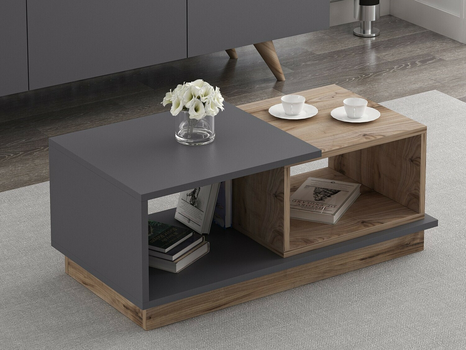 Klubska mizica Kailua 2582 (Antracit + Hrast)