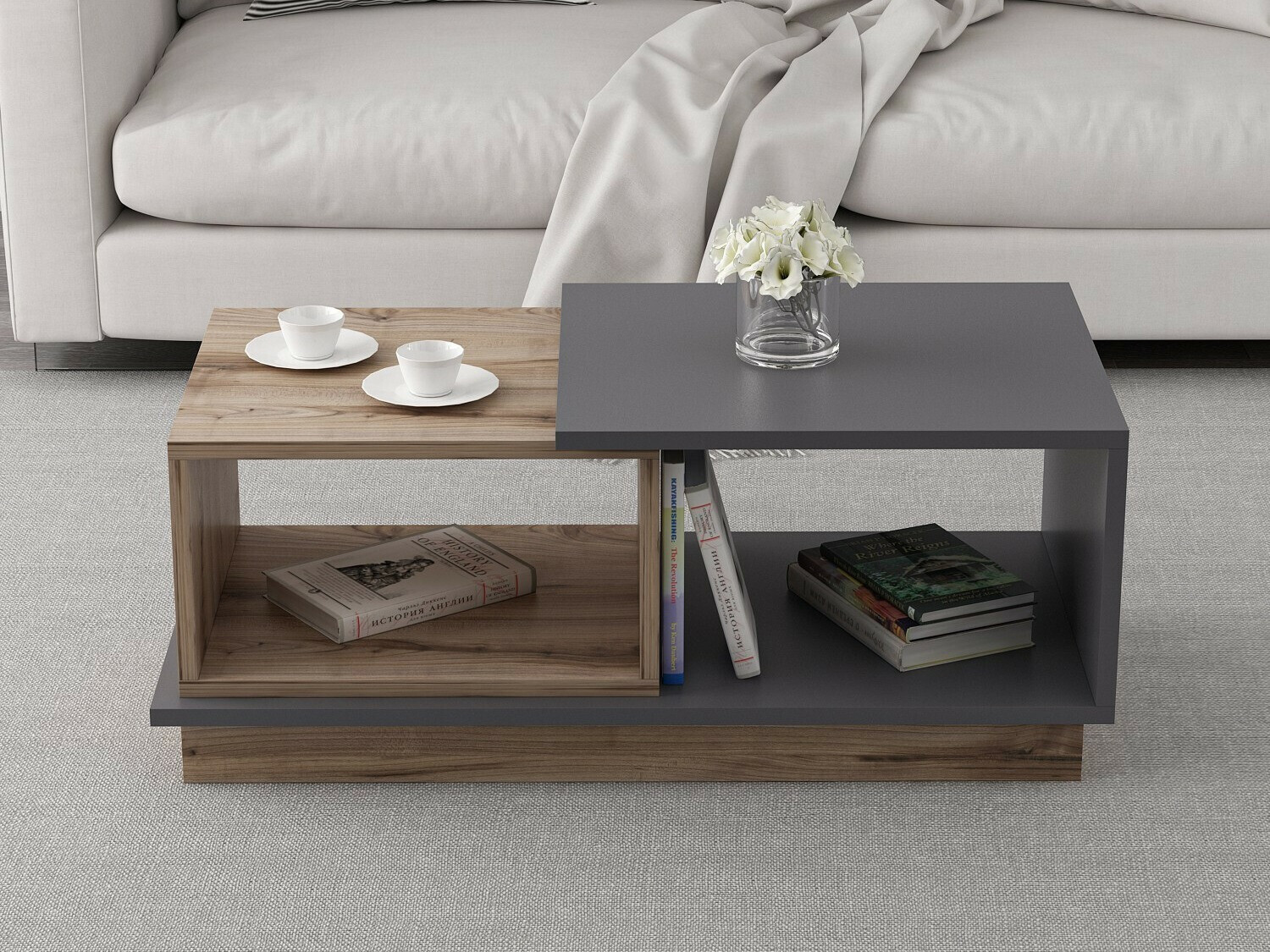 Klubska mizica Kailua 2582 (Antracit + Hrast)