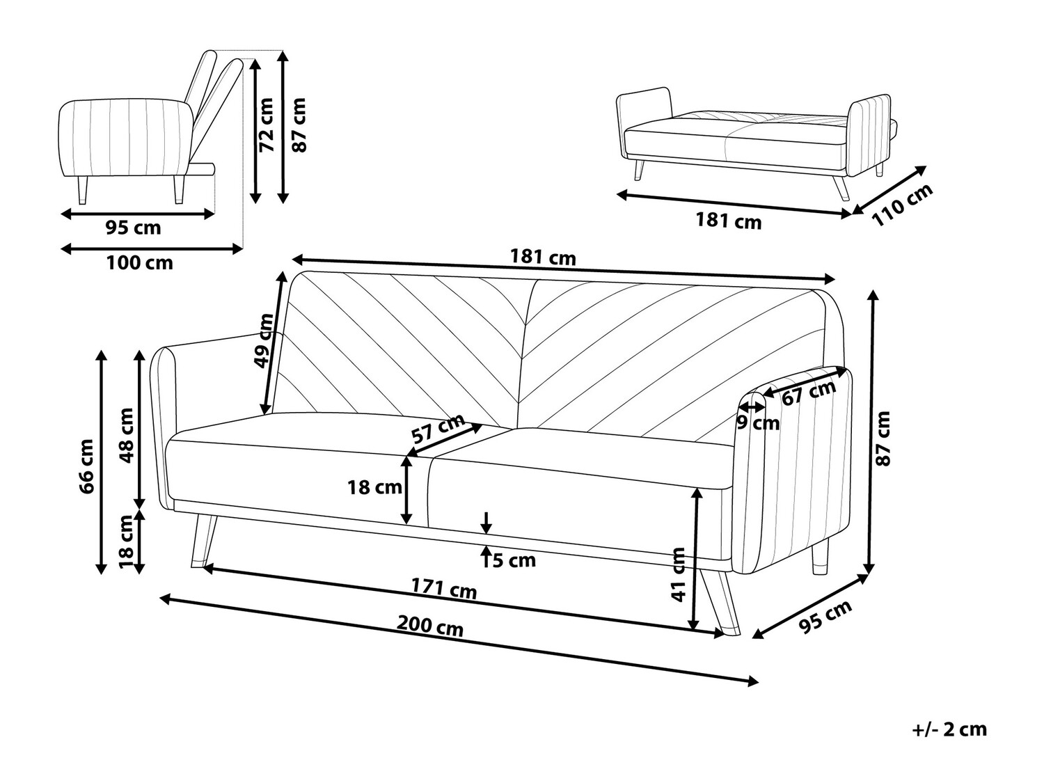 Raztegljiv kavč Berwyn 120 (Siva)
