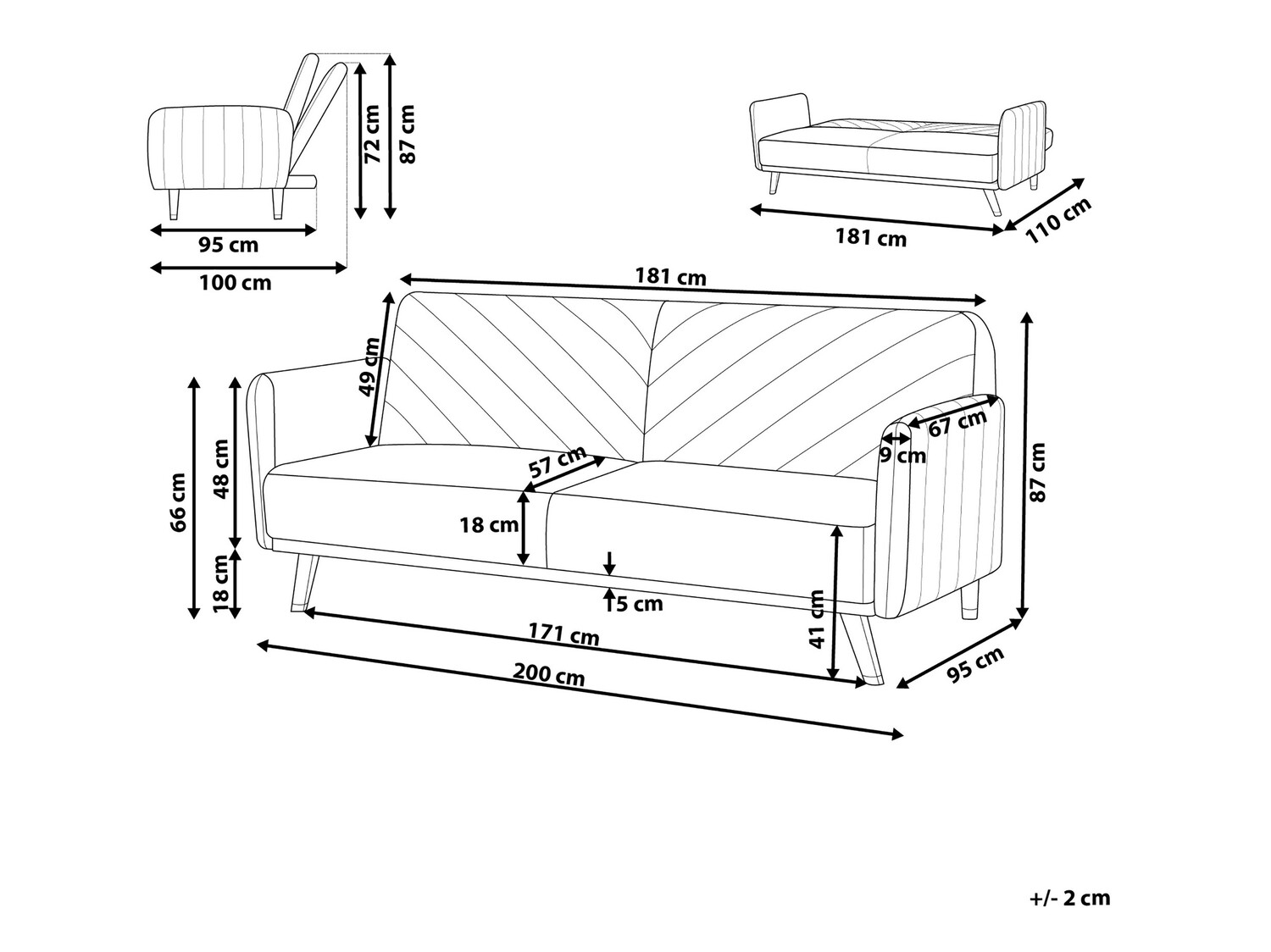 Raztegljiv kavč Berwyn 120 (Svetlo siva)
