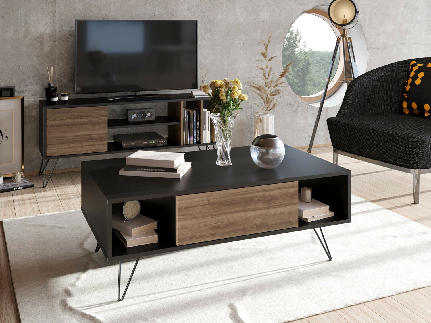 Klubska mizica Kailua 1211 (Črna + Oreh)