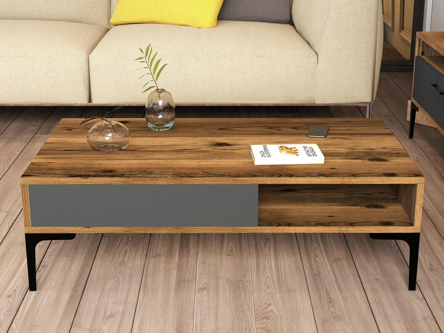 Klubska mizica Kailua 1239 (Antracit + Oreh)