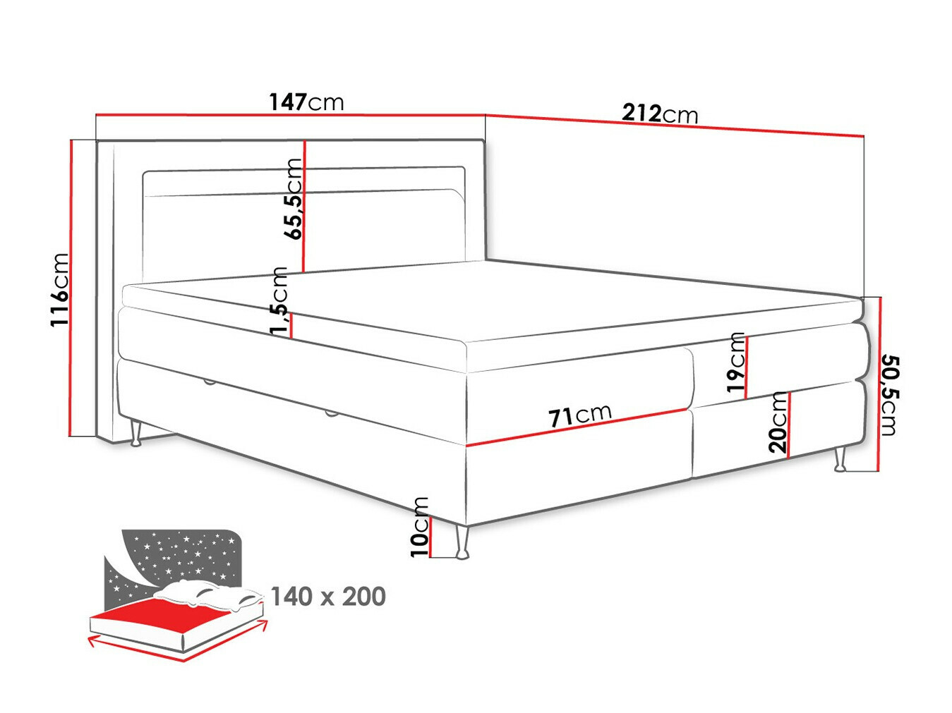 Boxspring postelja ComfiDream Celara (Soft 017)