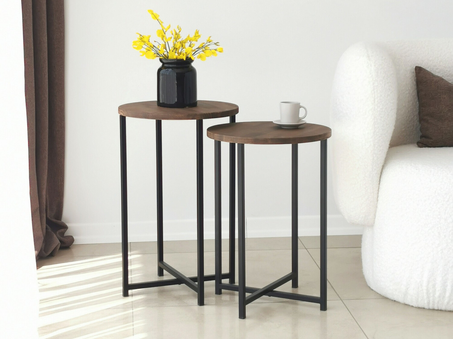 Komplet stranskih mizic Kailua 1625 (Črna + Oreh)