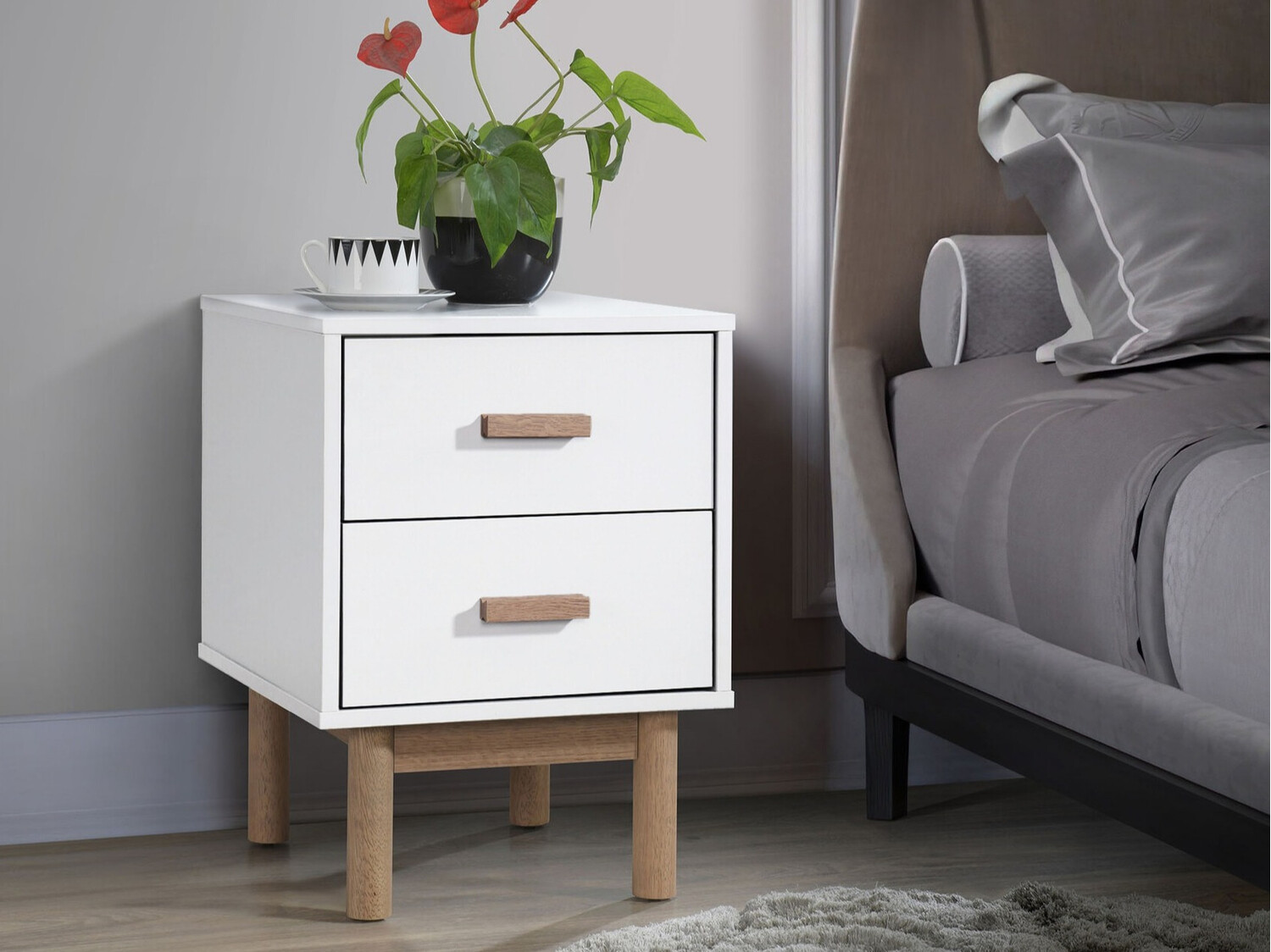 Nočna omarica Nolcalu 102 (Bela + Hrast)