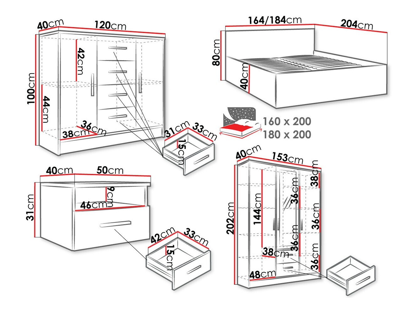 Komplet spalnic Comfivo Romtea 104