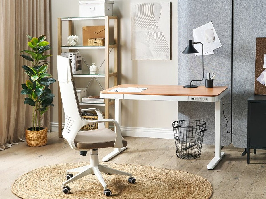 Dvižna pisalna miza Berwyn 224 (Bela + Svetel les)