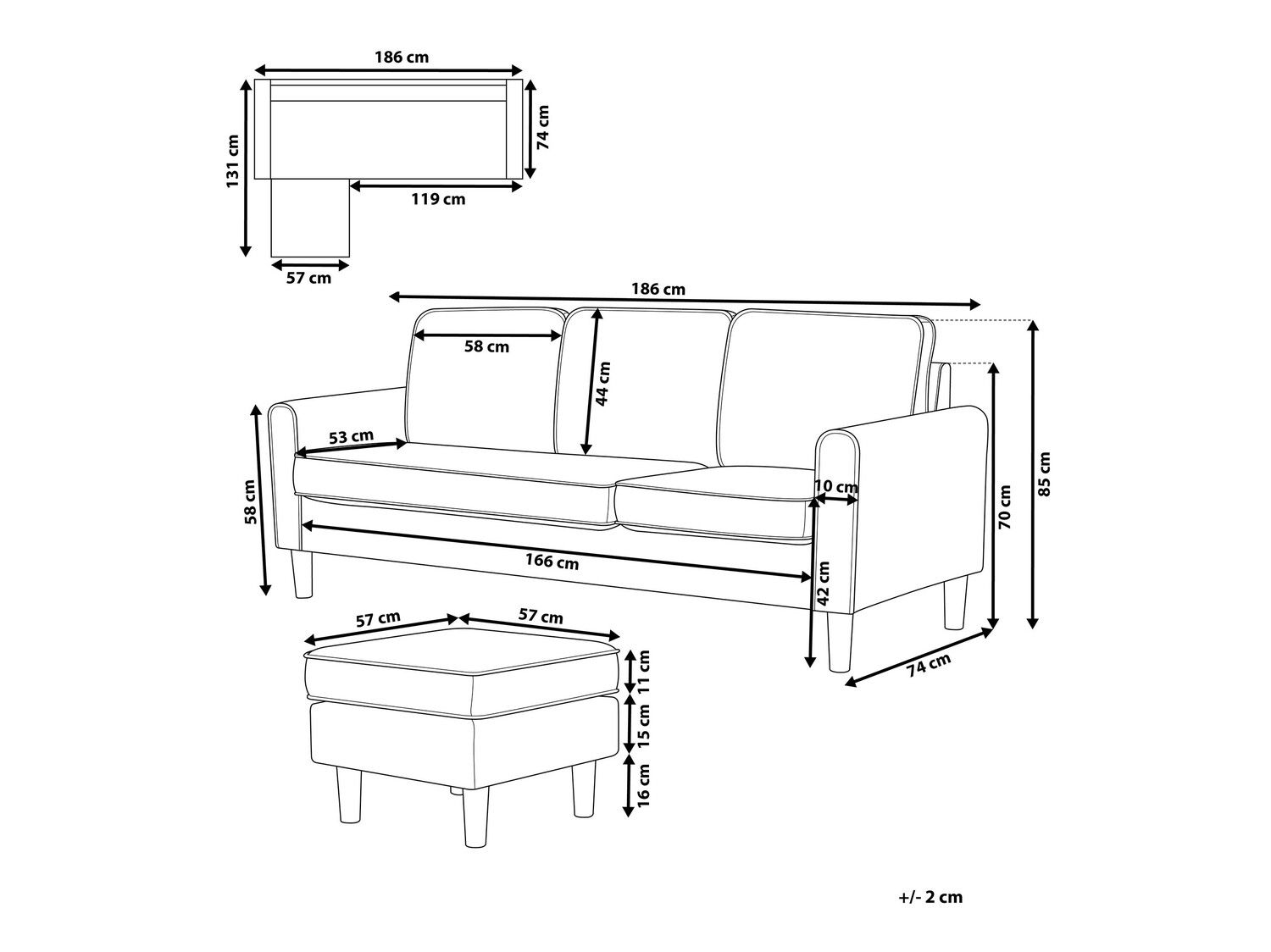 Kavč Berwyn 239 (Siva)