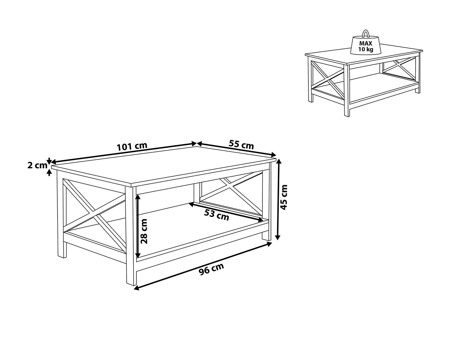 Klubska mizica Cateti 102 (Črna)