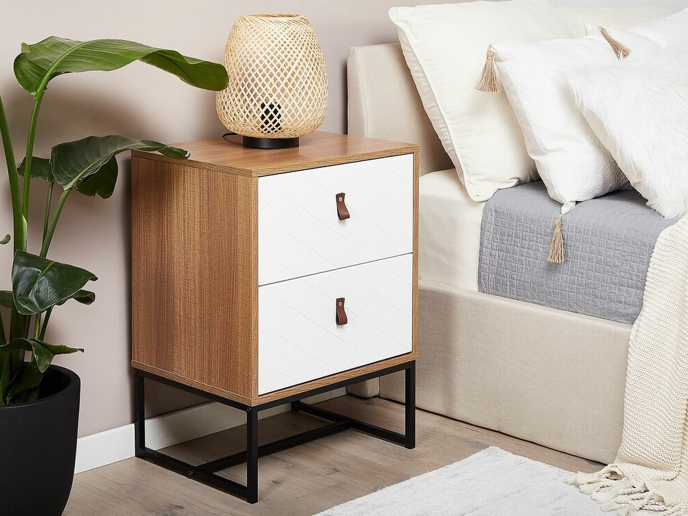 Nočna omarica Fiotivu 104 (Bela + Črna + Svetel les)