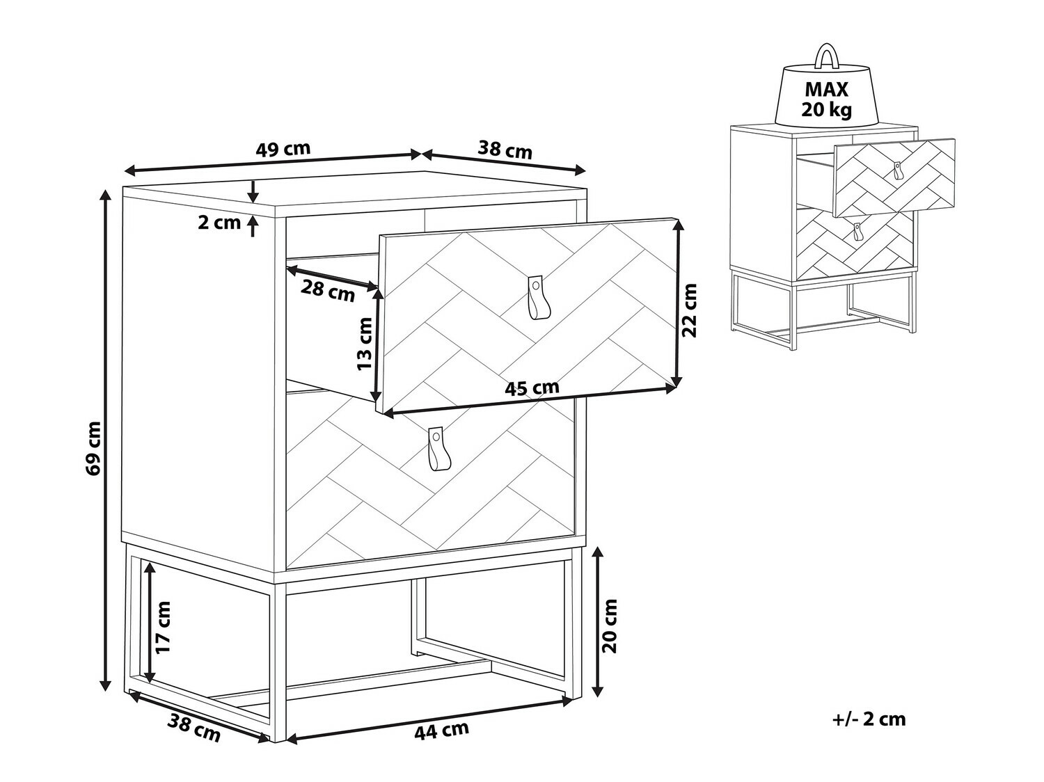 Nočna omarica Fiotivu 104 (Bela + Črna + Svetel les)
