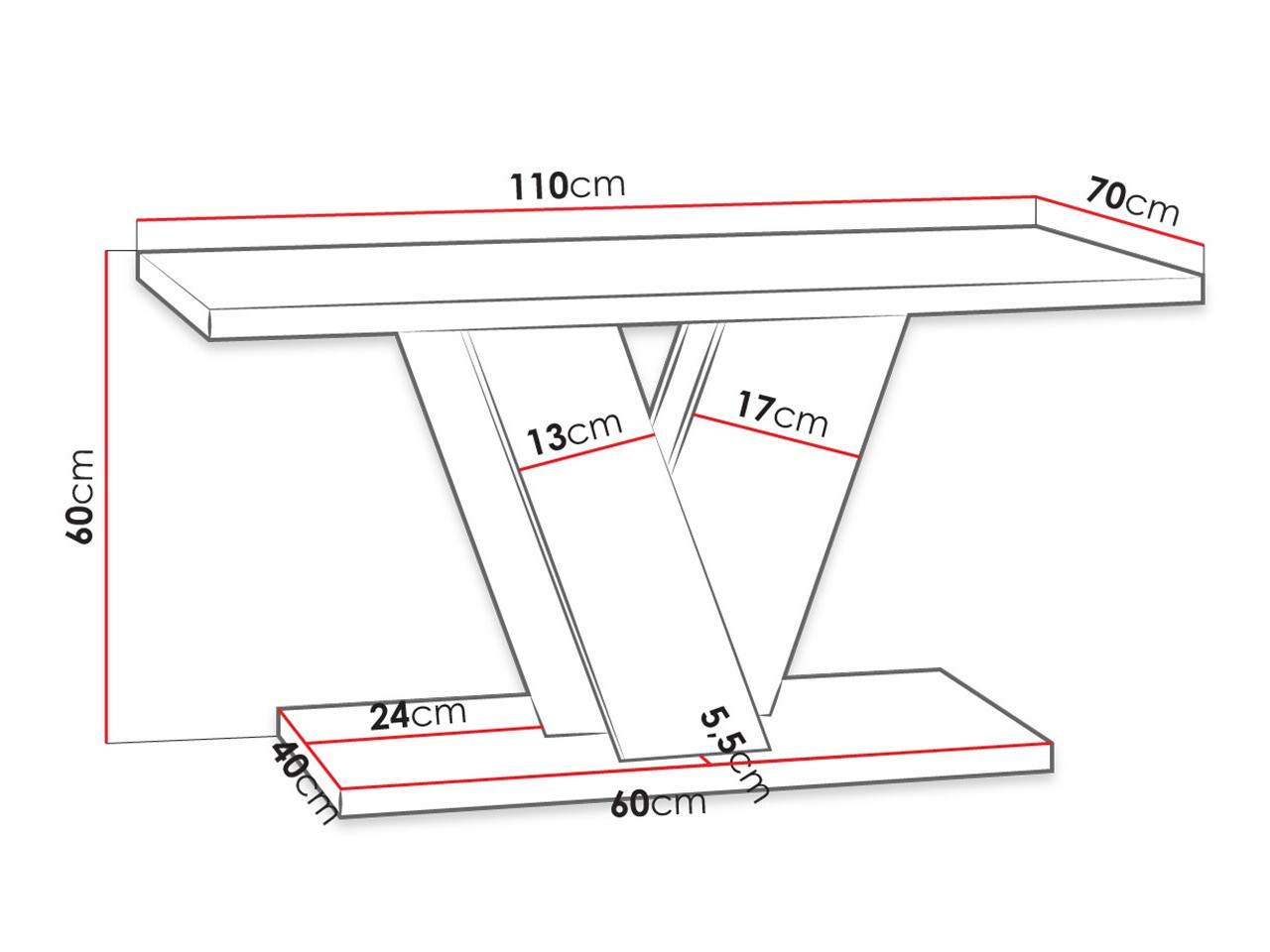Klubska mizica Goodyear 128 (Sijaj črna + Beton)