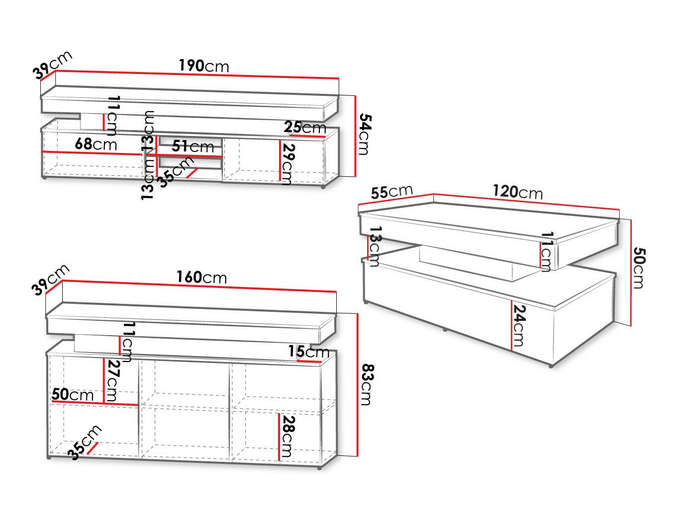 Komplet za dnevno sobo Monfero 105 (Črna + Sijaj črna)