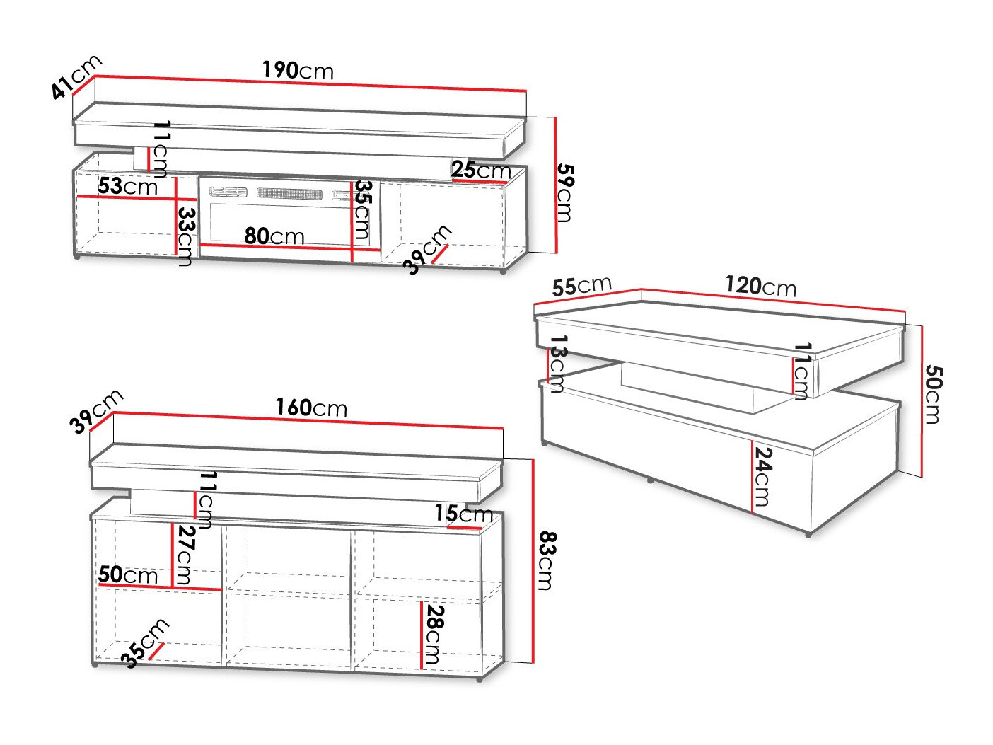 Komplet za dnevno sobo Monfero 106 (Črna + Sijaj črna)