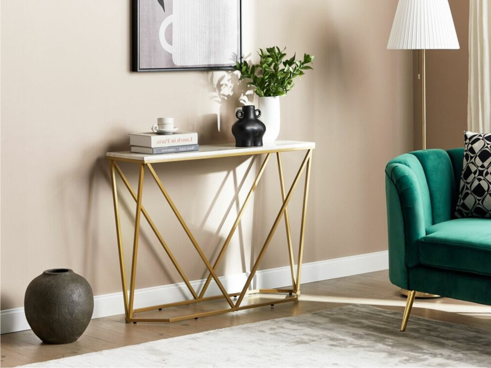 Konzolna miza Berwyn 615 (Zlata + Beli marmor)