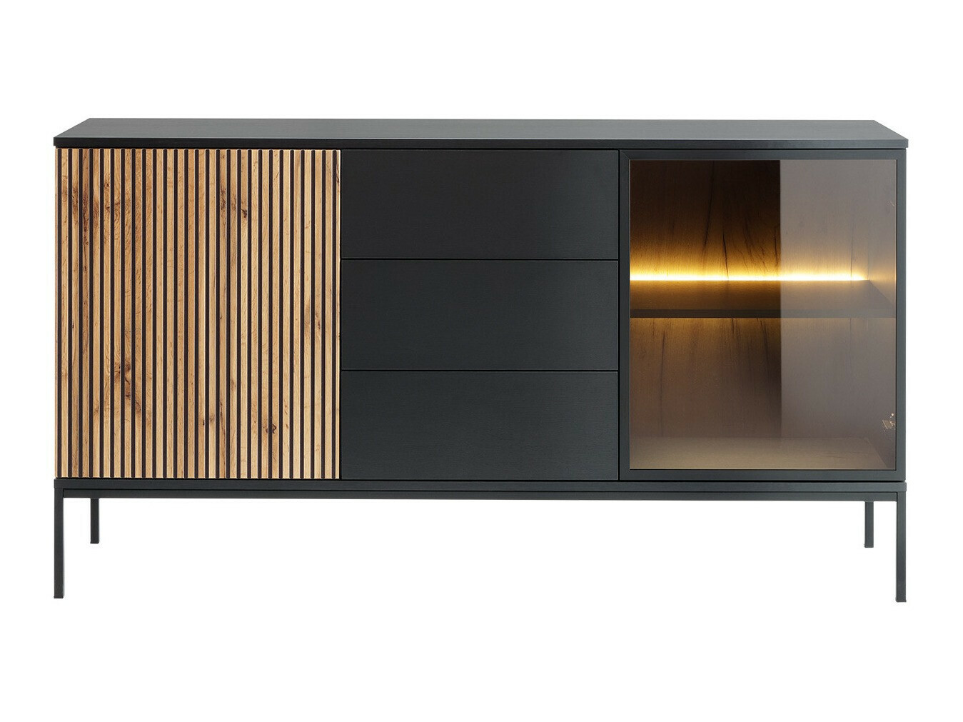 Komoda Soferi 108 (Črna + Wotan hrast)