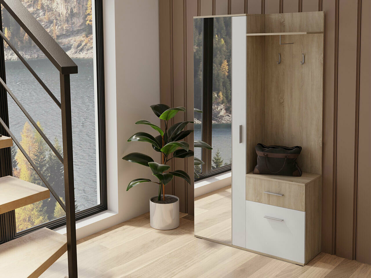 Komplet za predsobo Pavo (Sonoma hrast + Bela)