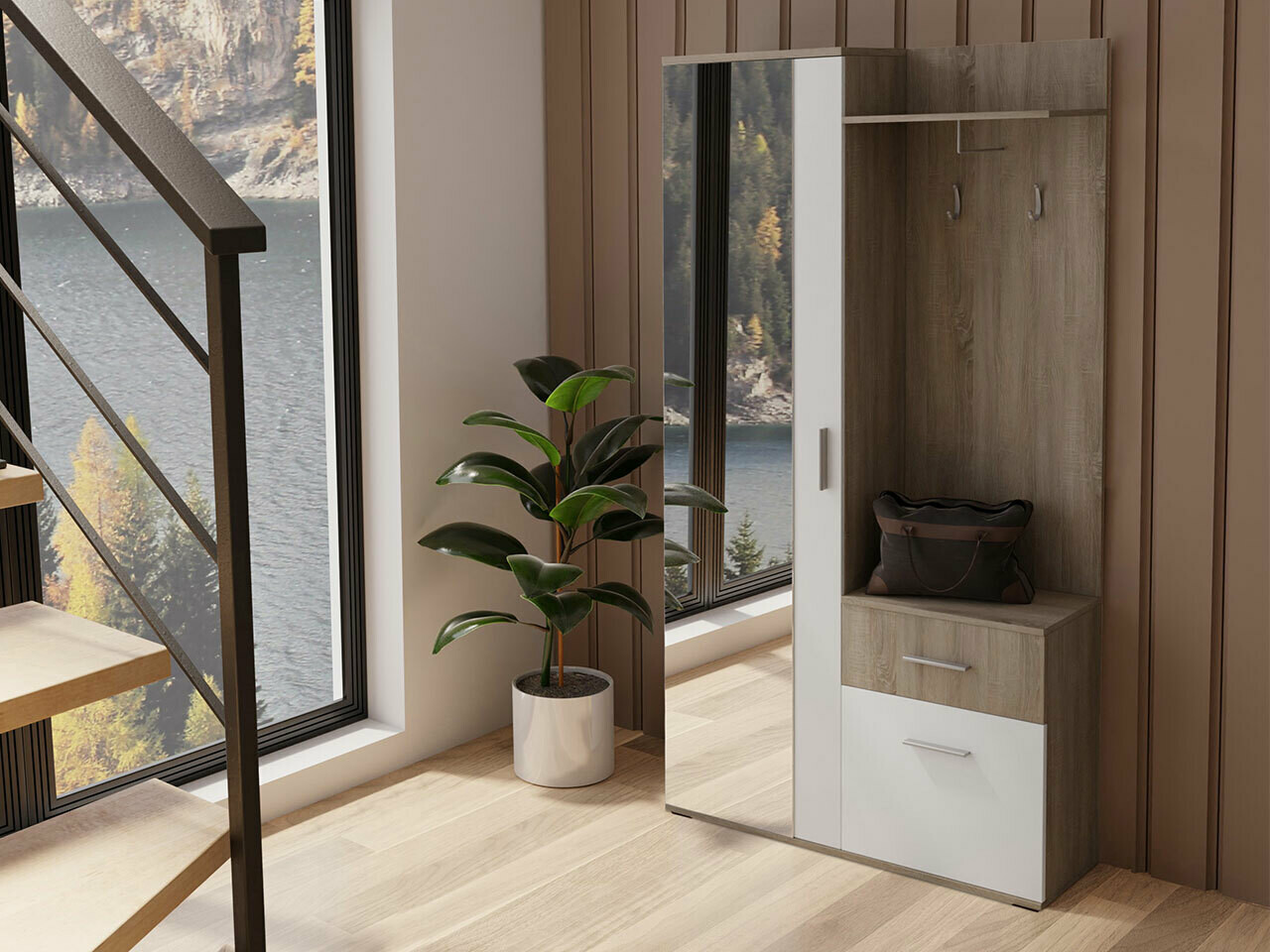 Komplet za predsobo Stanton 103 (Tartuf + Bela)