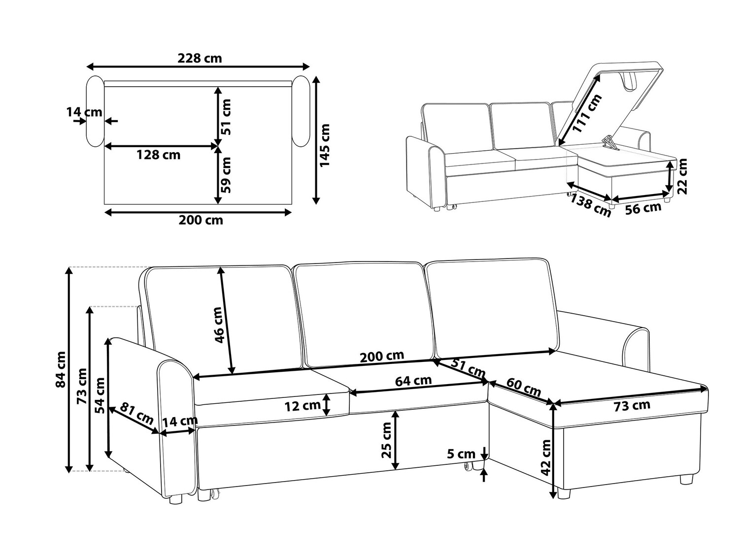 Kotna garnitura Berwyn 705 (Črna)