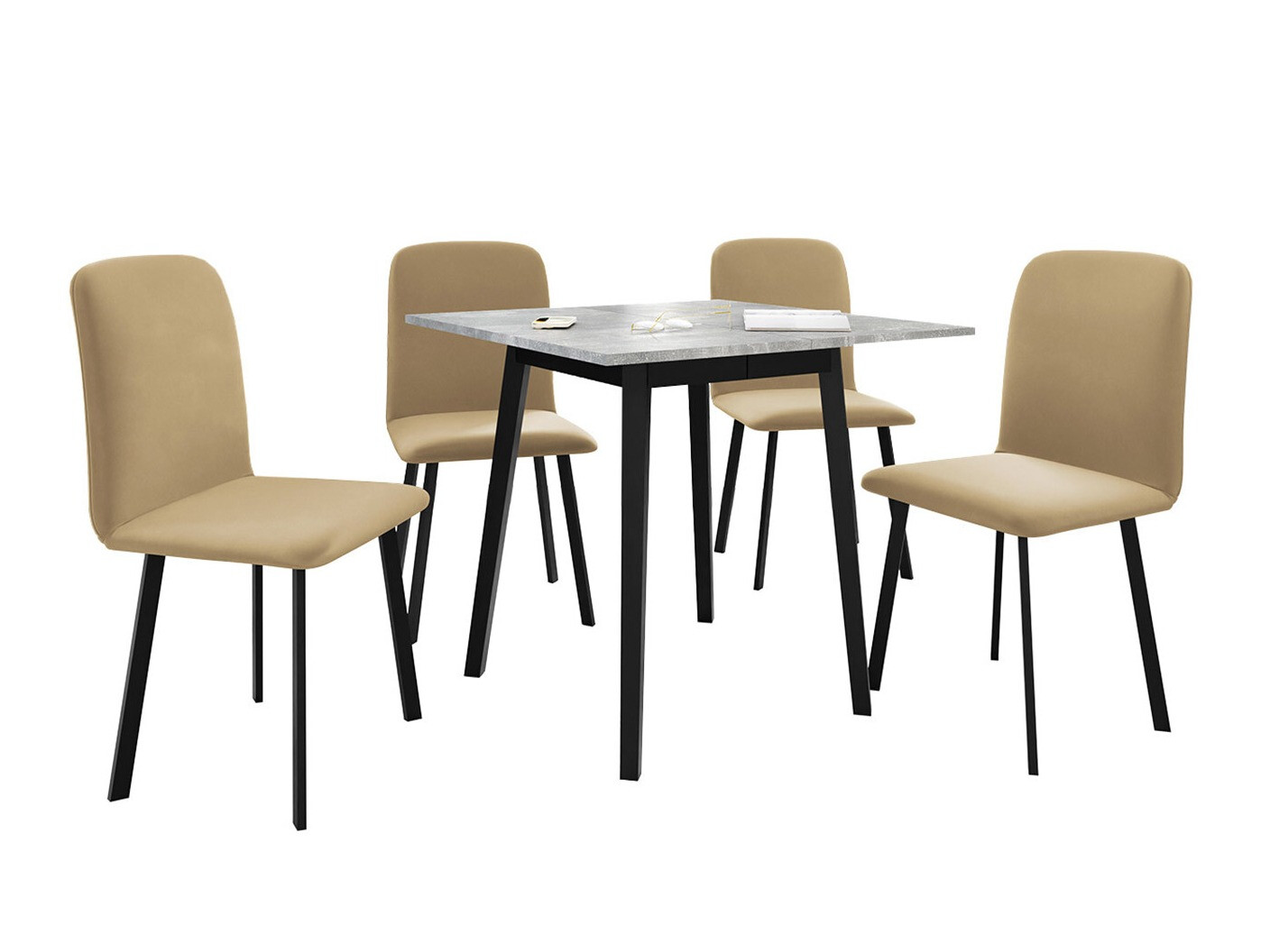 Jedilniški komplet Edmond 116 (Sivi marmor + Črna)