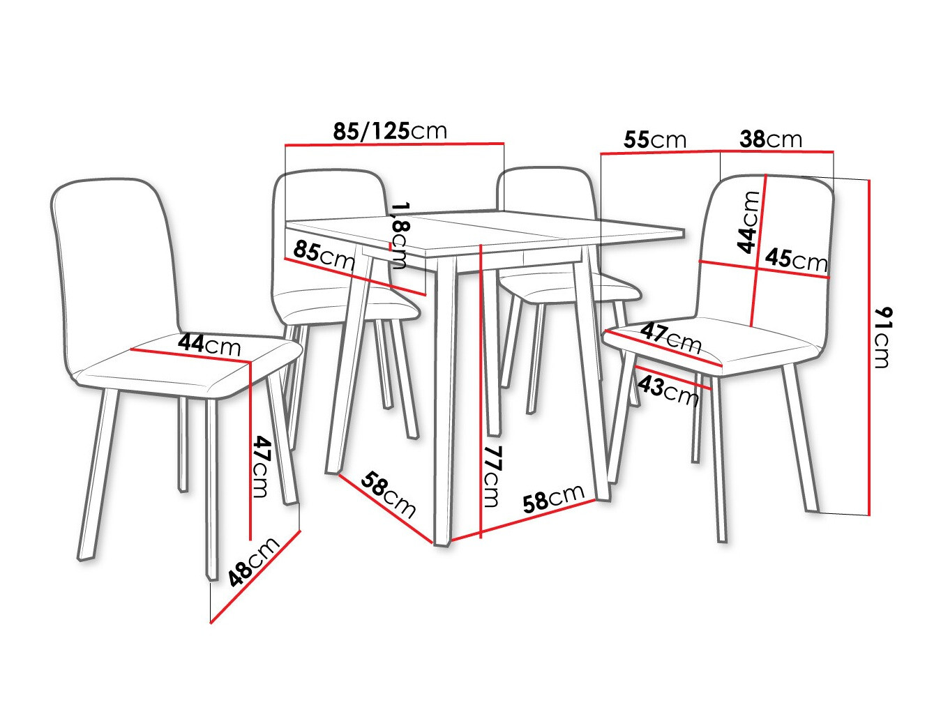 Jedilniški komplet Edmond 116 (Sivi marmor + Črna)