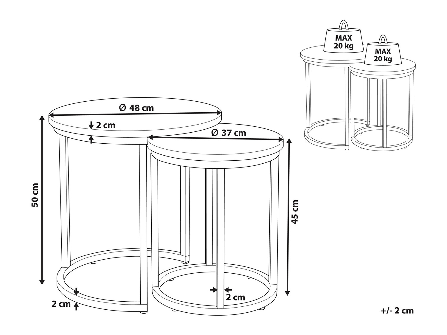 Komplet stranskih mizic Berwyn 759 (Črna + Beton)