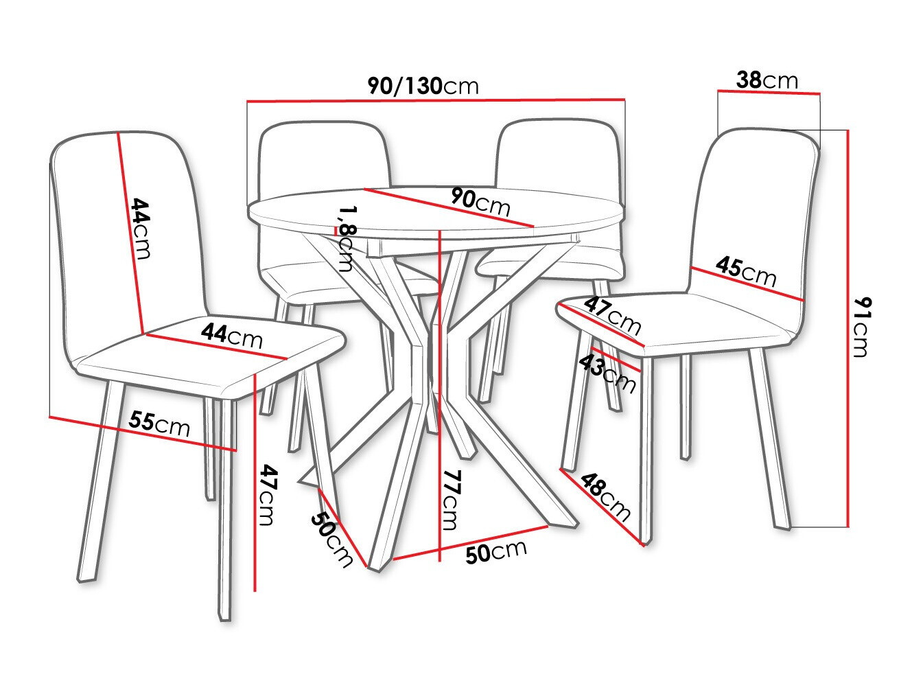 Jedilniški komplet Edmond 118 (Bela + Črna)