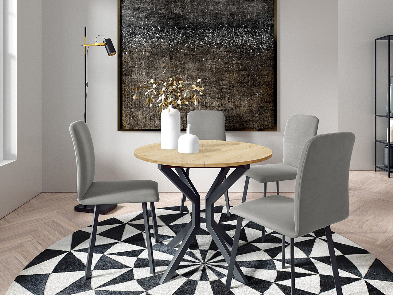 Jedilniški komplet Edmond 118 (Craft zlati hrast + Črna)