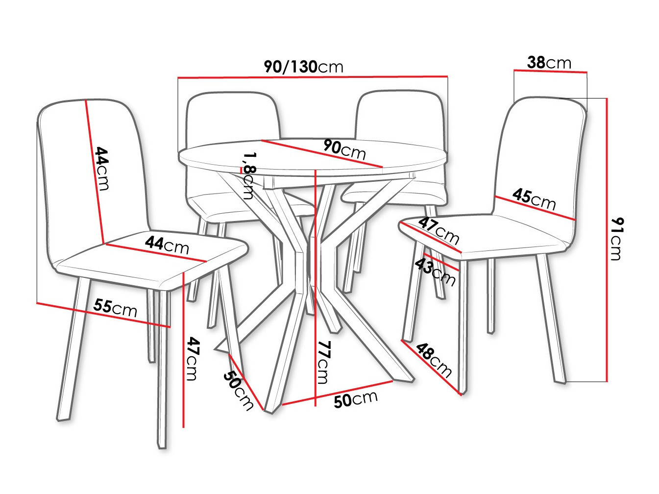 Jedilniški komplet Edmond 118 (Craft zlati hrast + Črna)