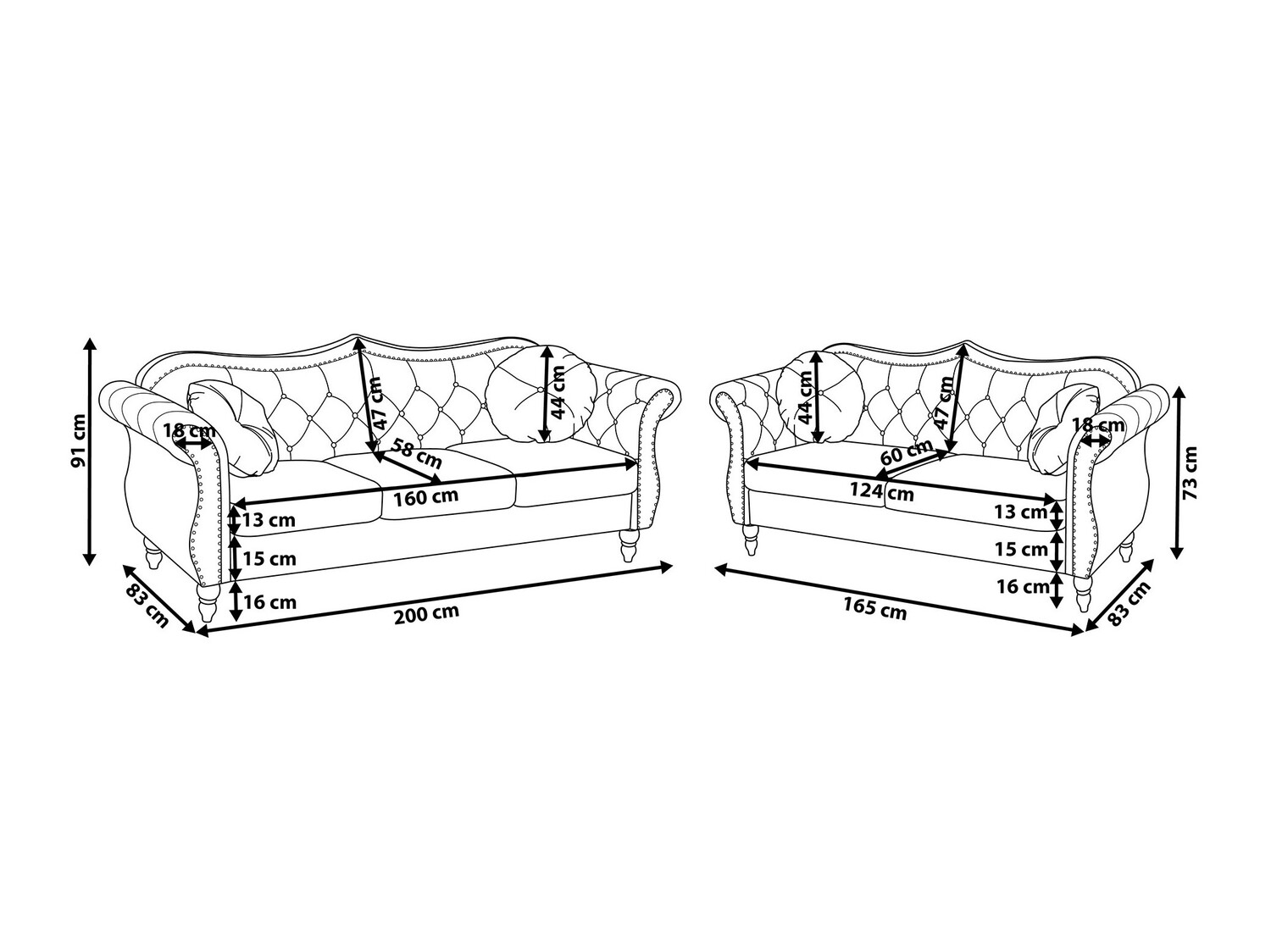 Chesterfield oblazinjeno pohištvo Berwyn 797 (Črna)