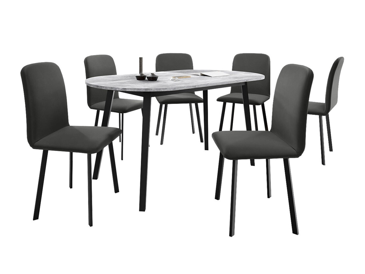 Jedilniški komplet Edmond 121 (Sivi marmor + Črna)
