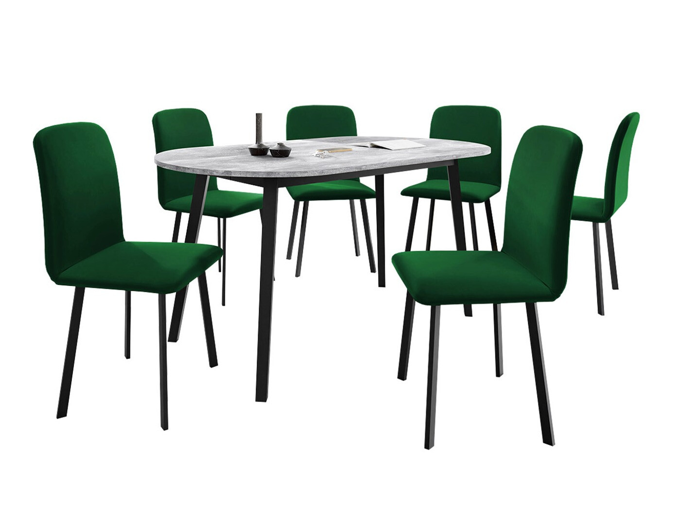 Jedilniški komplet Edmond 121 (Sivi marmor + Črna)