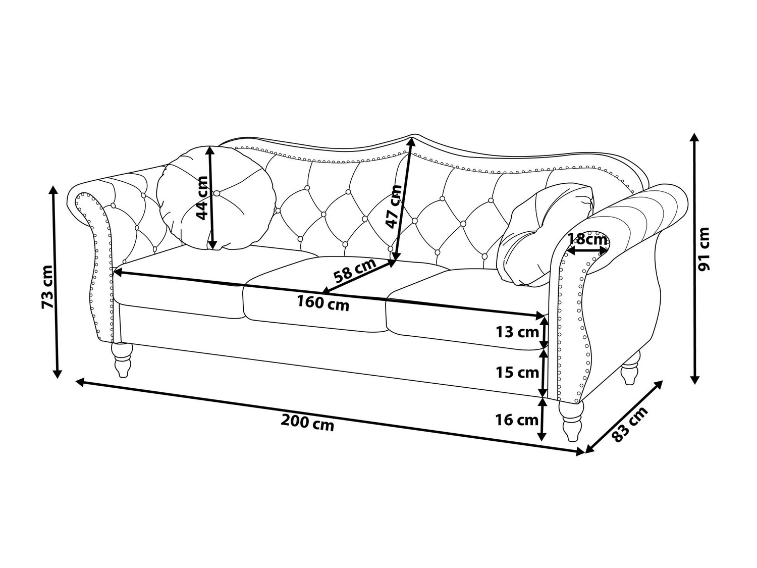 Kavč chesterfield Berwyn 794 (Črna)
