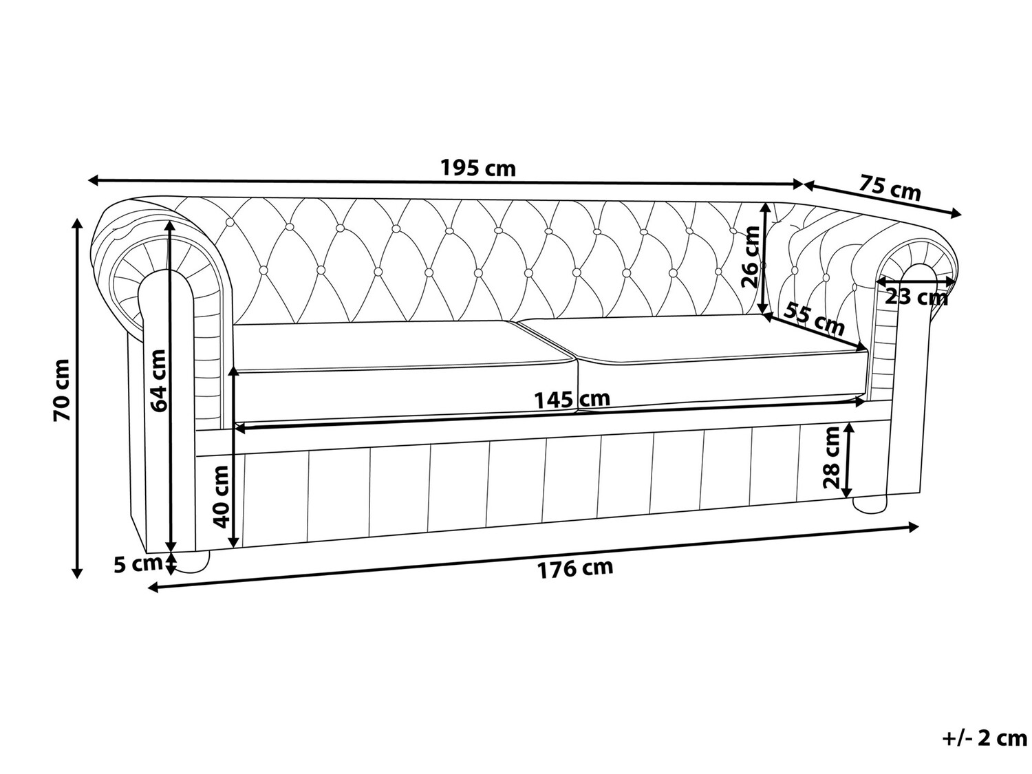 Kavč chesterfield Berwyn 832 (Temno rjava)