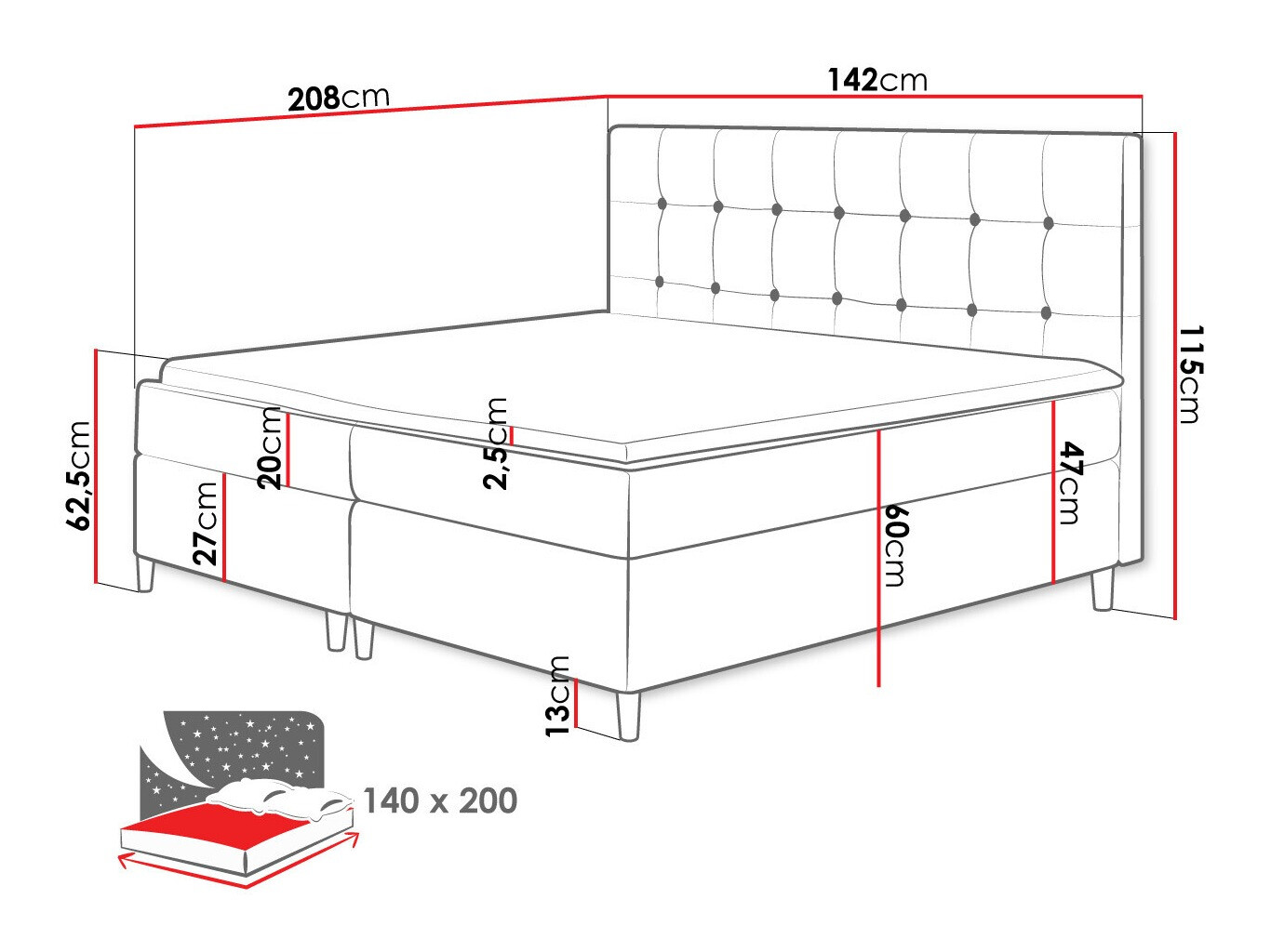 Boxspring postelja Caseus (Magic Velvet 2201)