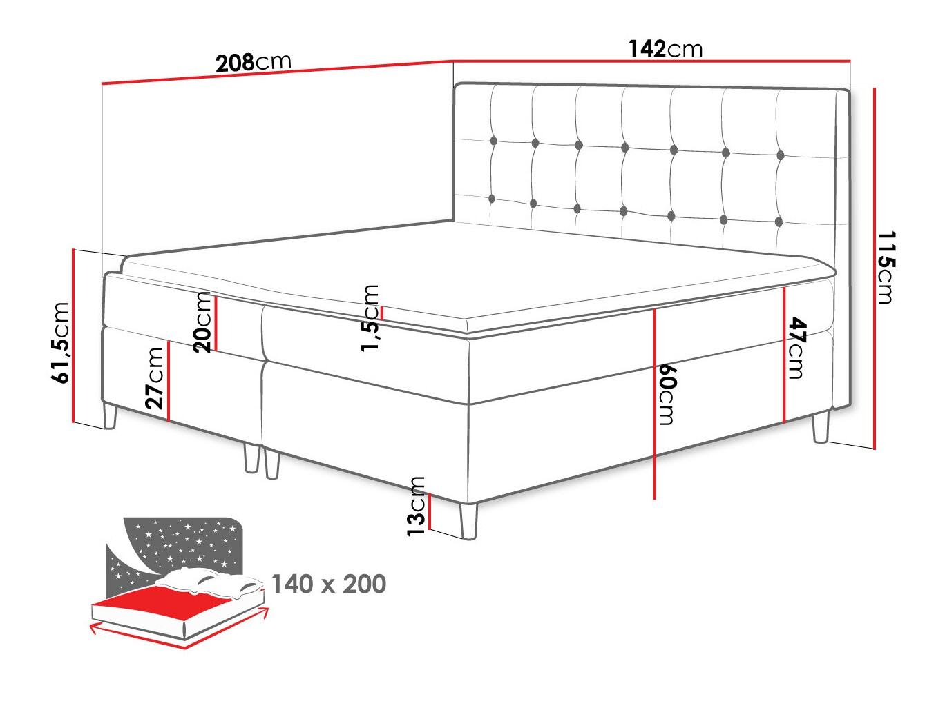 Boxspring postelja Caseus (Magic Velvet 2215)