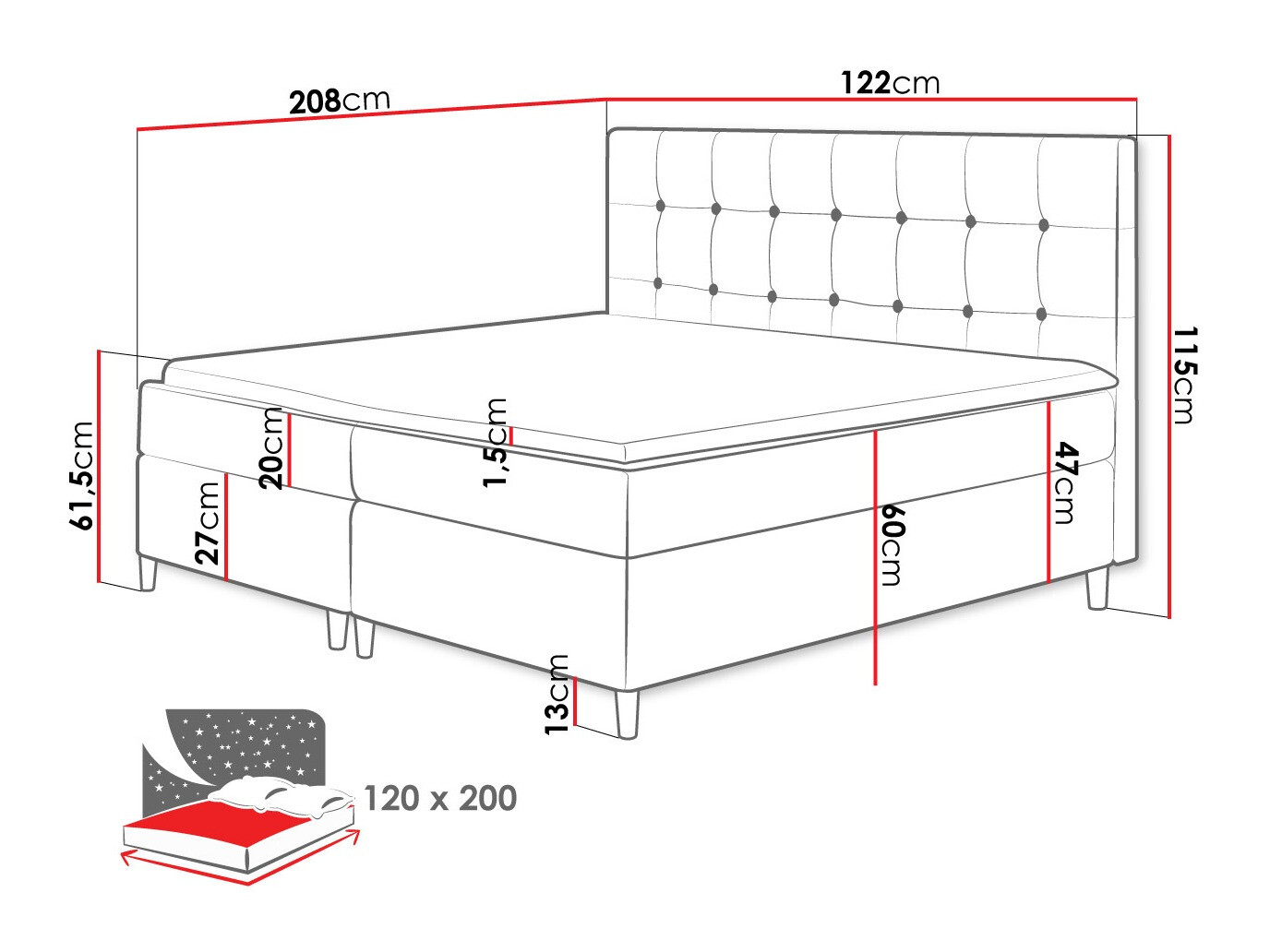 Boxspring postelja Caseus (Magic Velvet 2216)