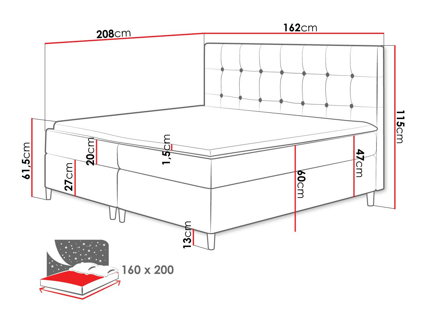 Boxspring postelja Caseus (Magic Velvet 2216)