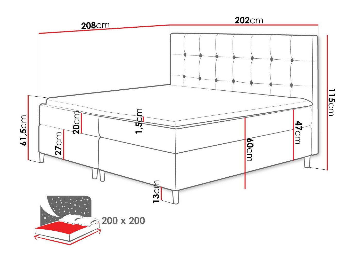 Boxspring postelja Caseus (Magic Velvet 2216)