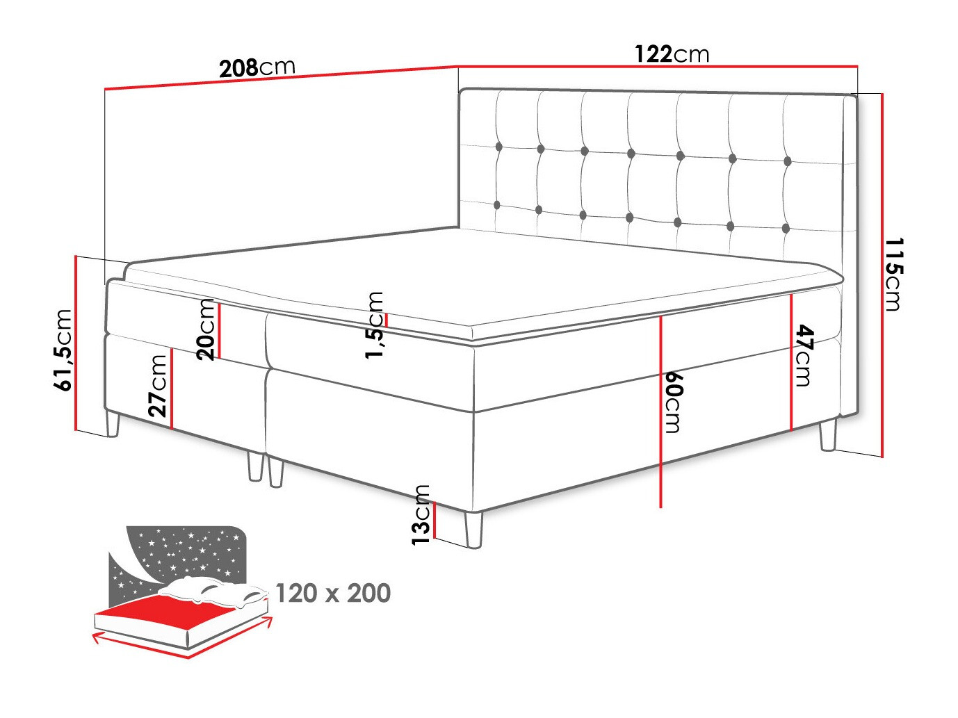 Boxspring postelja Caseus (Magic Velvet 2217)