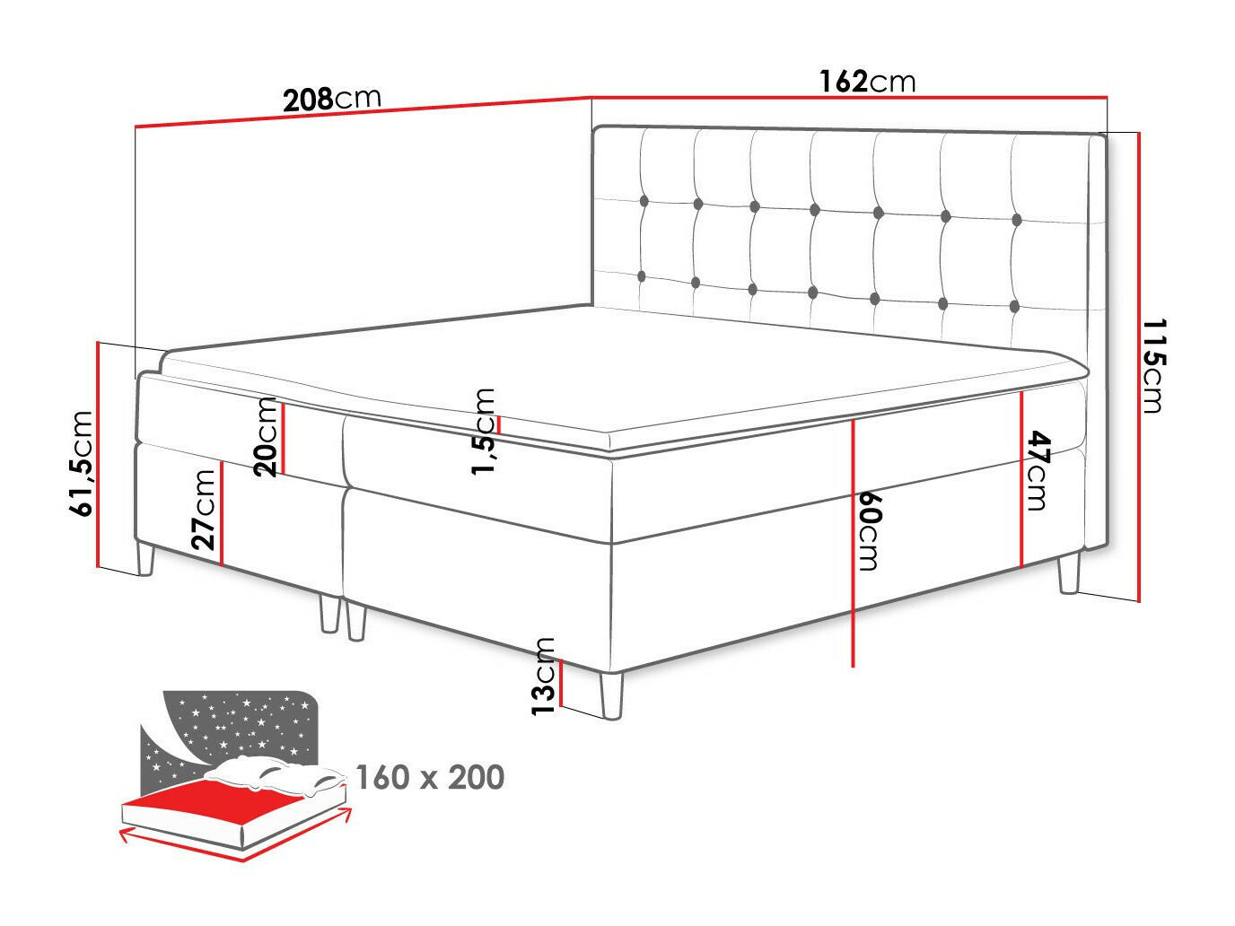 Boxspring postelja Caseus (Magic Velvet 2217)