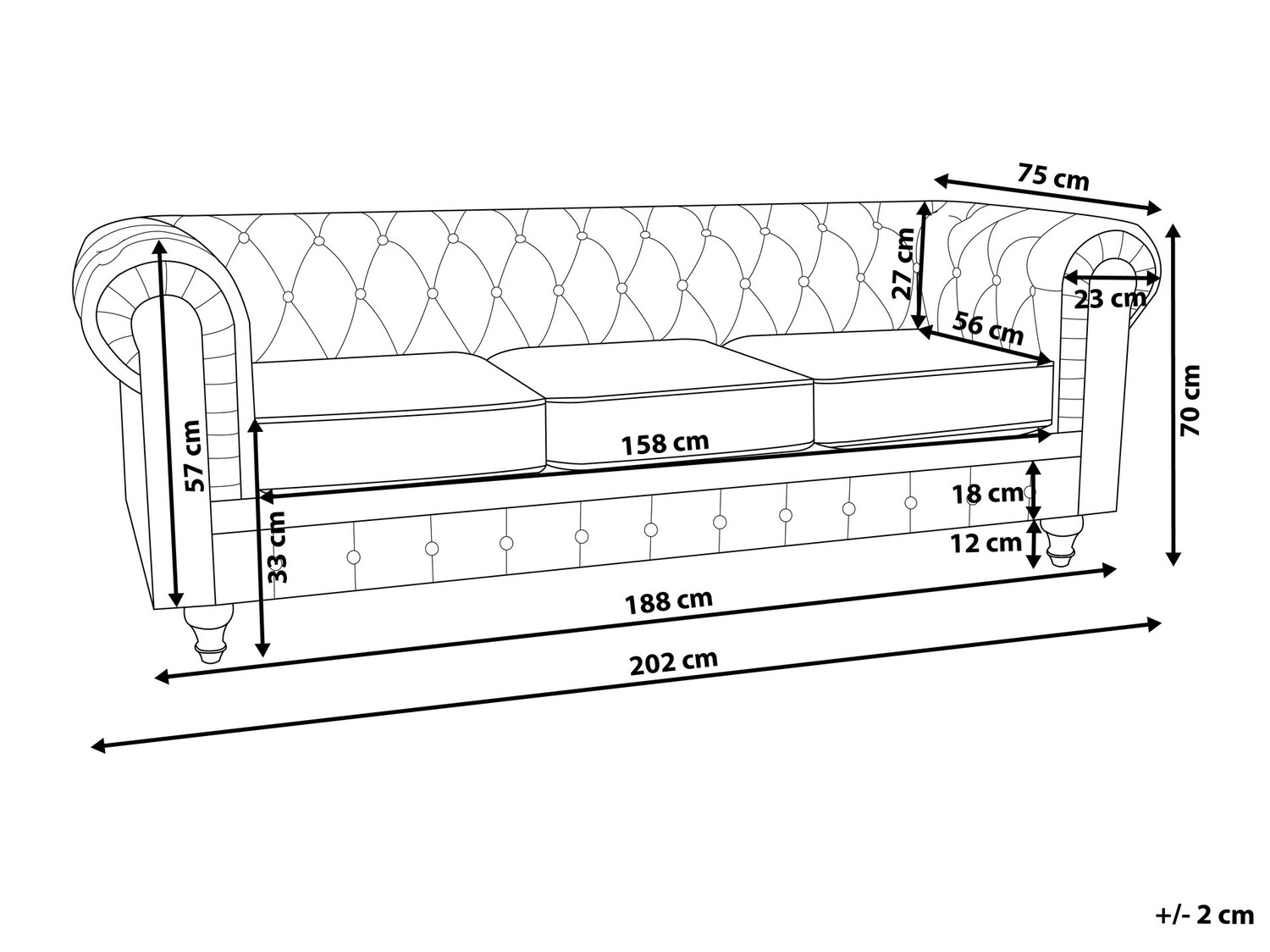 Kavč chesterfield Cirdoro 100 (Siva)