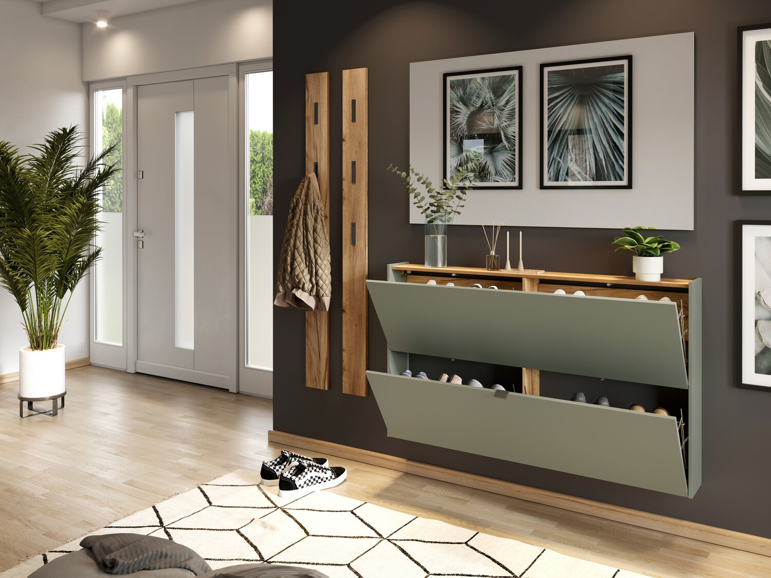 Omarica za čevlje Cirsale 108 (Prašno zelena + Navarra hrast)