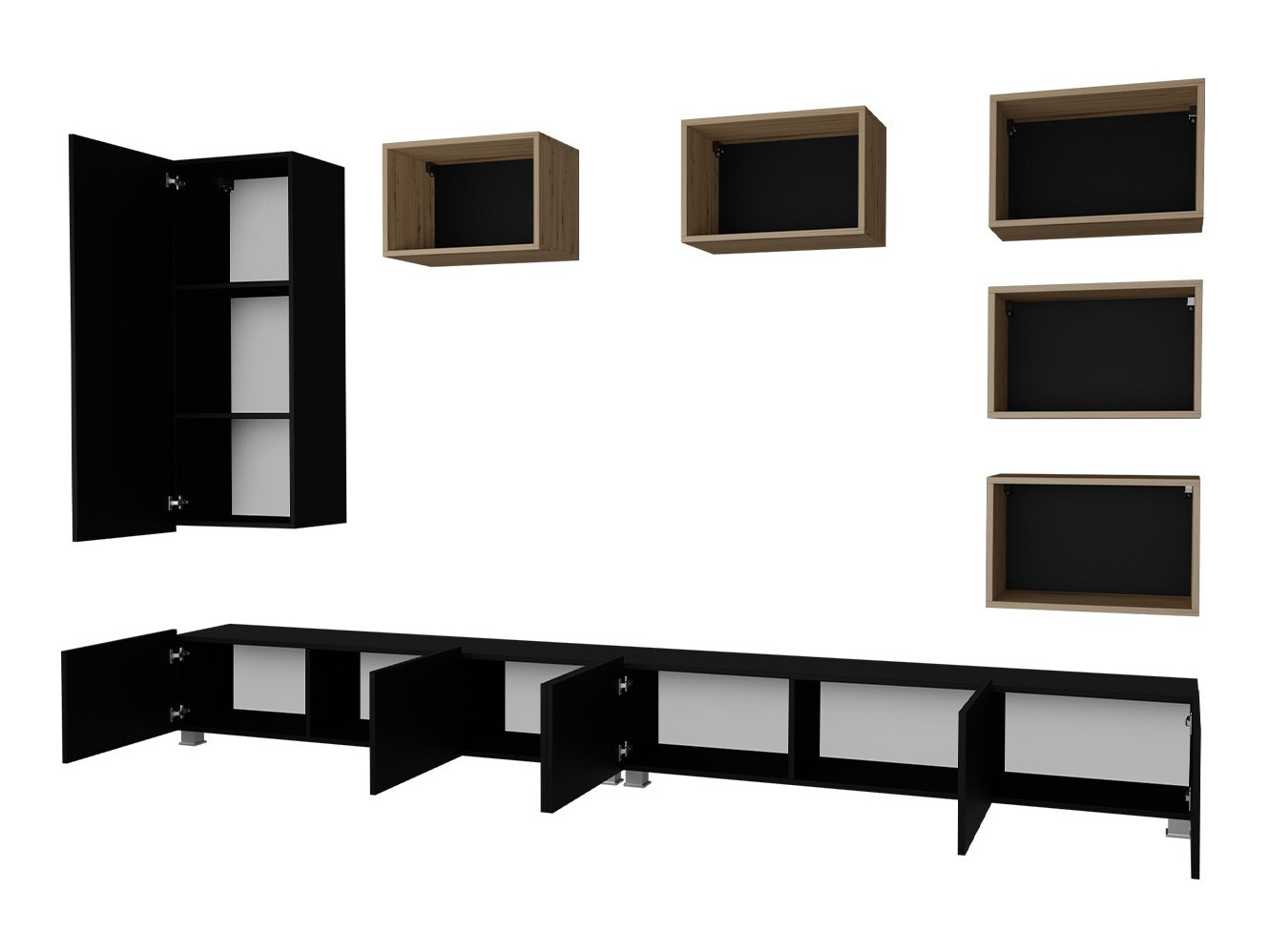 Dnevni prostor Tivdalu 157 (Črna + Sijaj črna + Artisan hrast)