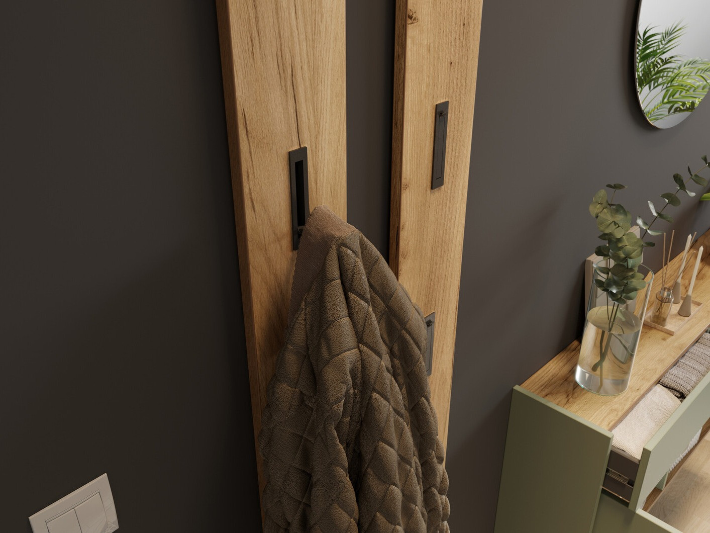 Komplet za predsobo Cirsale 106 (Prašno zelena + Navarra hrast)