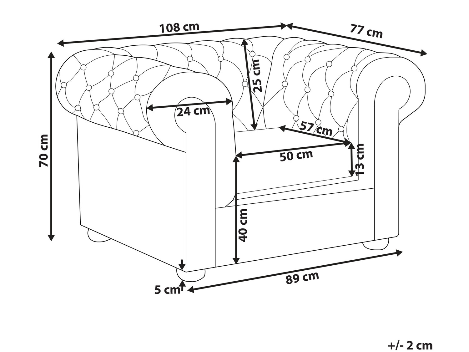 Chesterfield fotelj Cirdoro 105 (Črna)