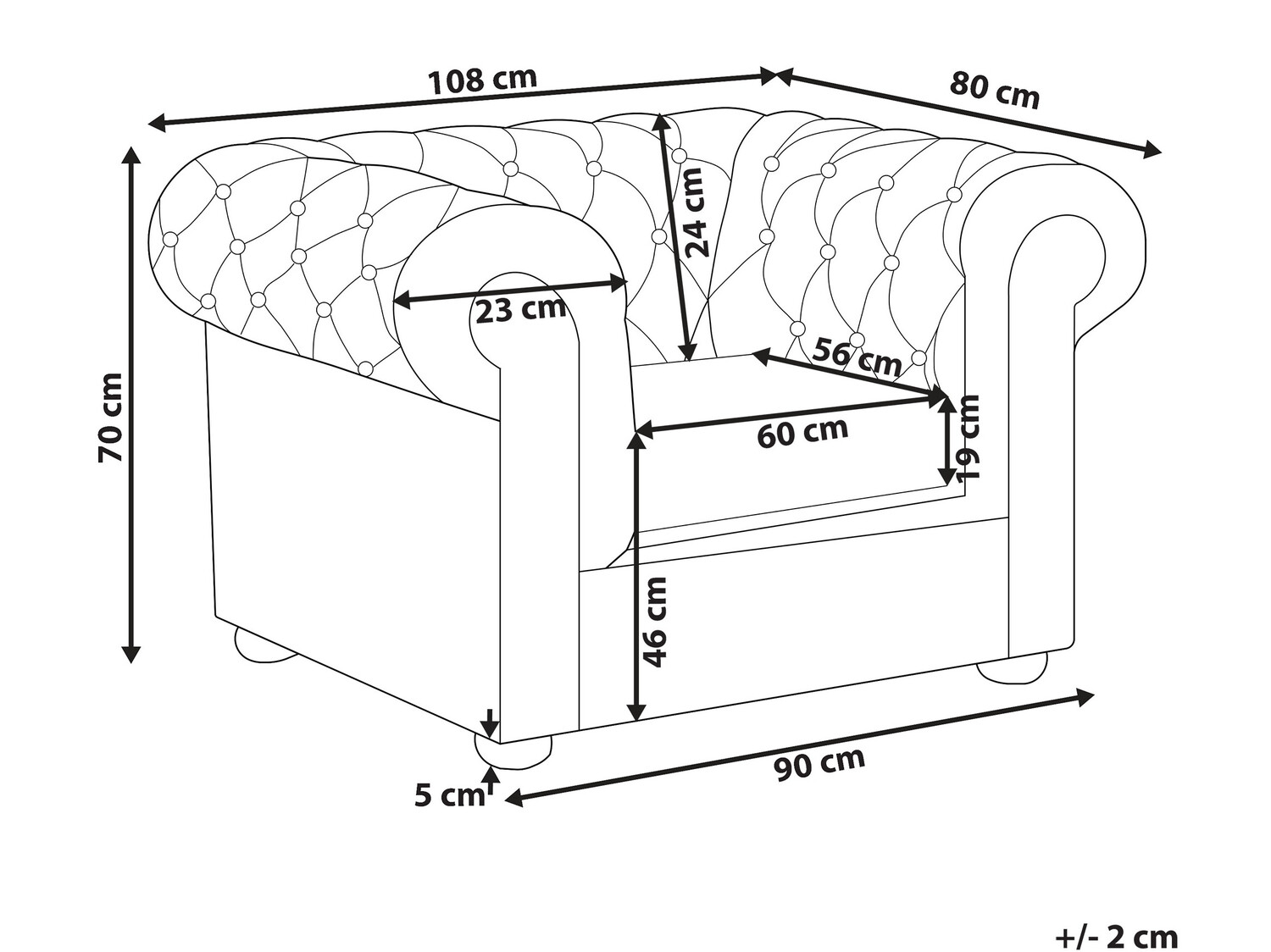 Chesterfield fotelj Cirdoro 105 (Krema)