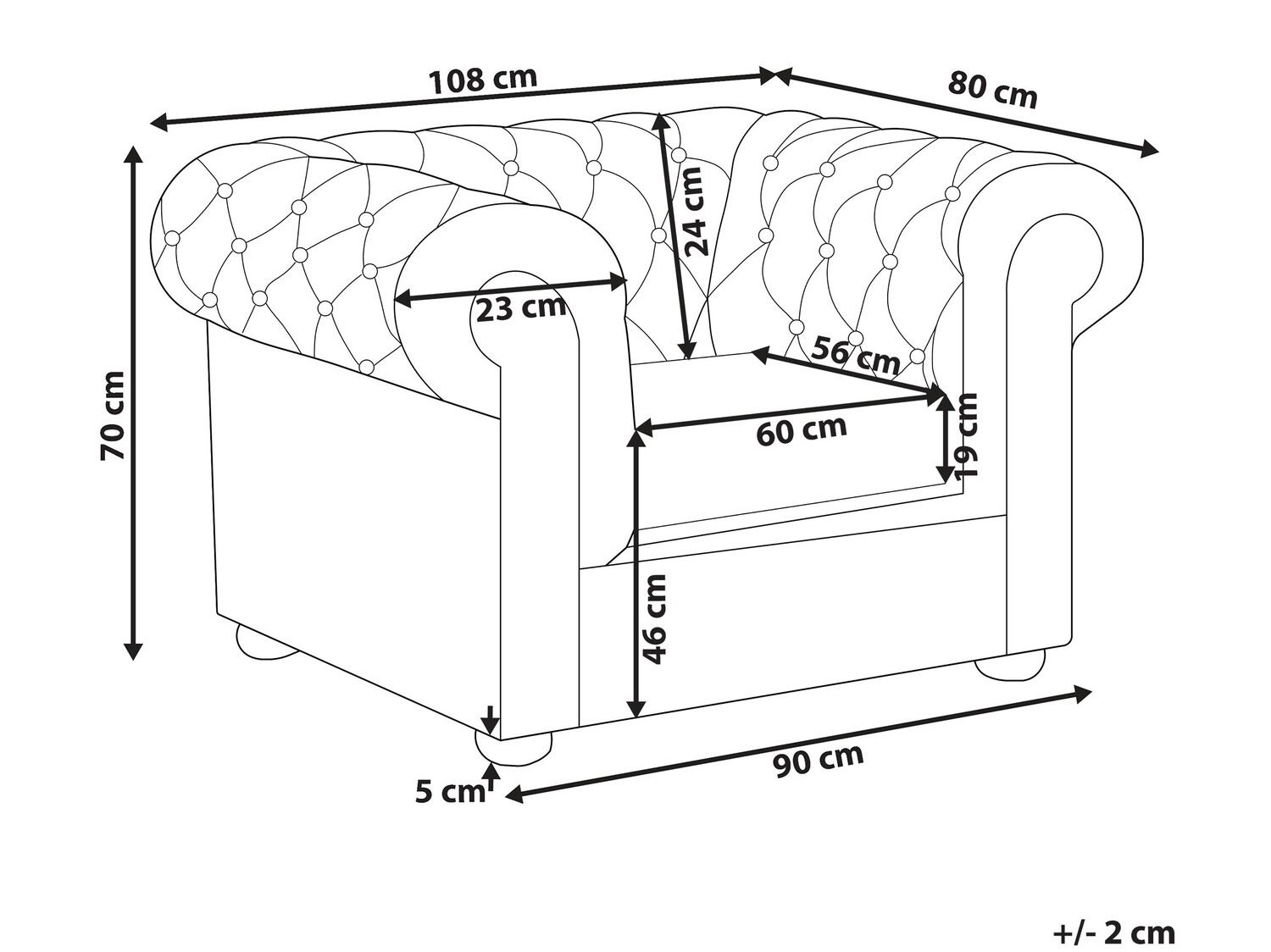 Chesterfield fotelj Cirdoro 105 (Rjava)