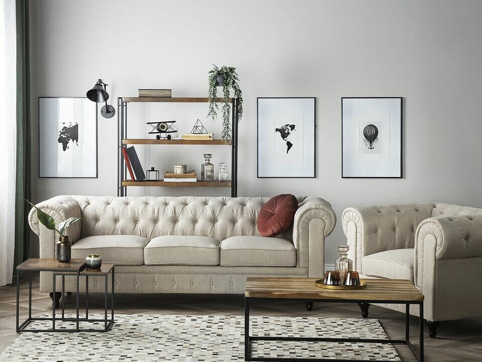 Chesterfield oblazinjeno pohištvo Cirdoro 111 (Beige)