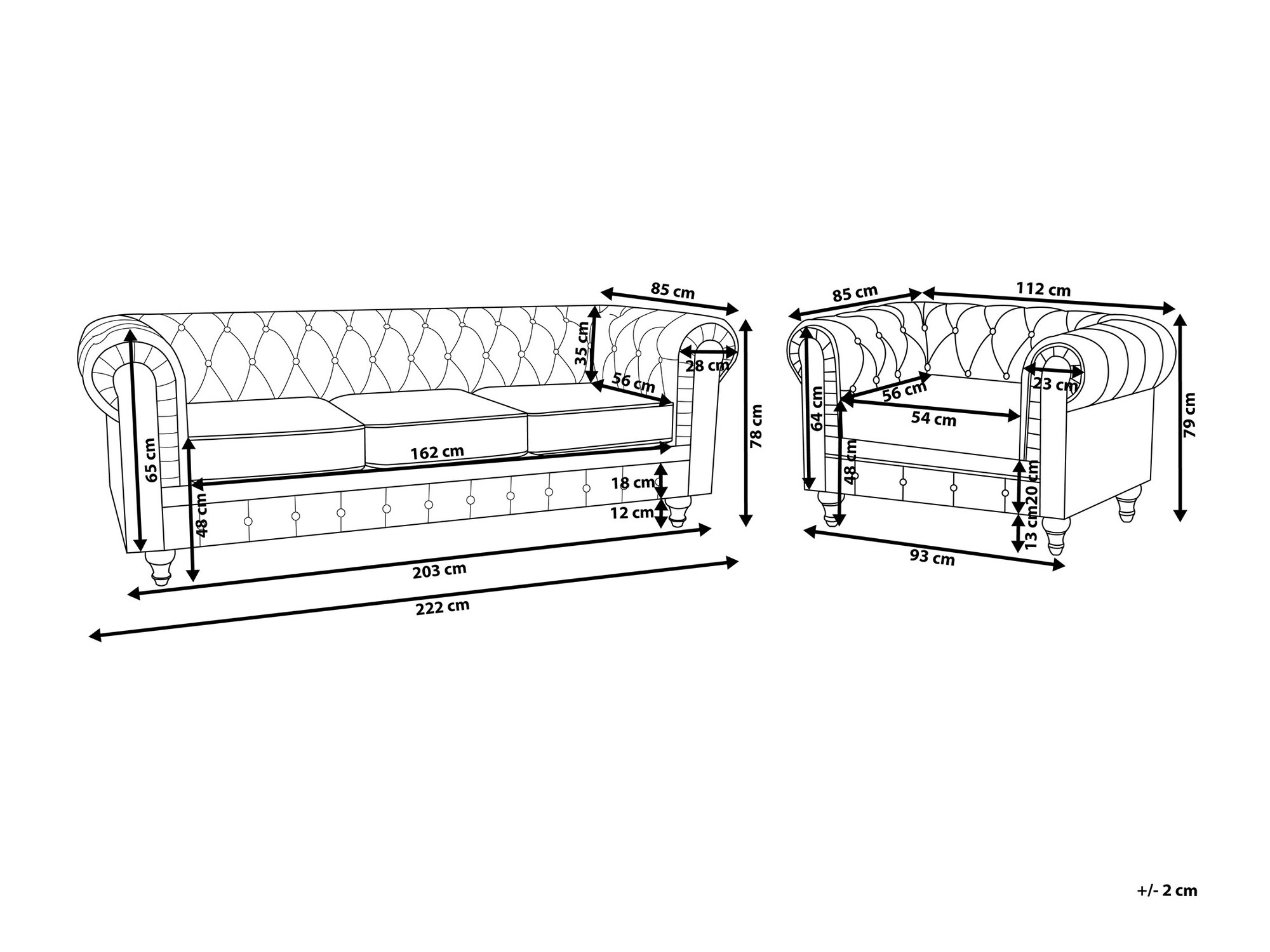 Chesterfield oblazinjeno pohištvo Cirdoro 111 (Siva)